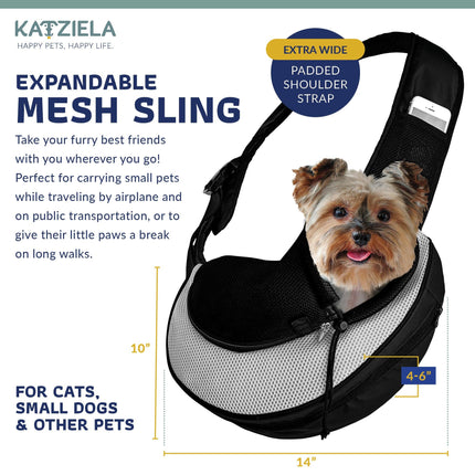 Katziela® Expandable Sling Bag - Front Shoulder Pet Carrier for Small Dog, Cat and Puppy