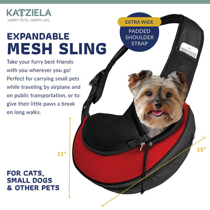 Katziela® Expandable Sling Bag - Front Shoulder Pet Carrier for Small Dog, Cat and Puppy