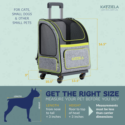 Katziela® Hybrid Adventurer Pet Backpack with Removable Wheels and Telescopic Handle