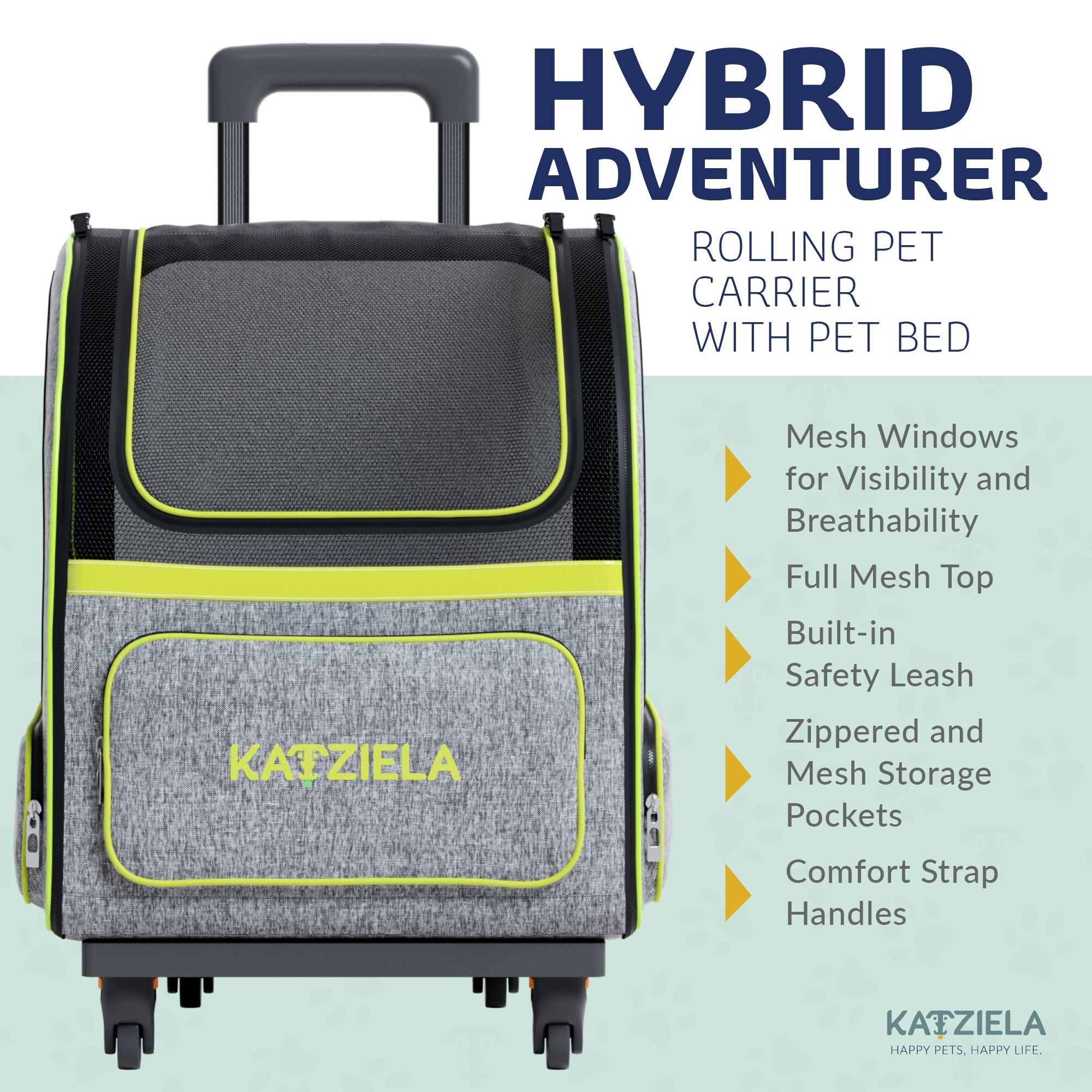 Katziela® Hybrid Adventurer Pet Backpack with Removable Wheels and Telescopic Handle