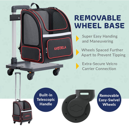 Katziela® Hybrid Adventurer Pet Backpack with Removable Wheels and Telescopic Handle