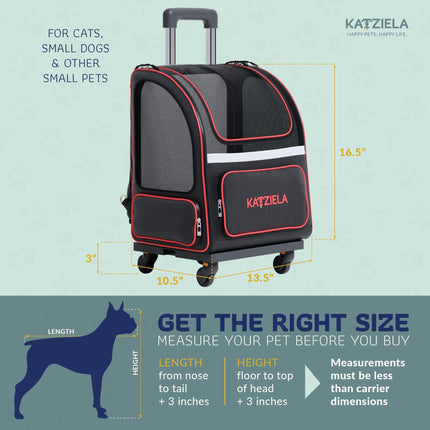 Katziela® Hybrid Adventurer Pet Backpack with Removable Wheels and Telescopic Handle