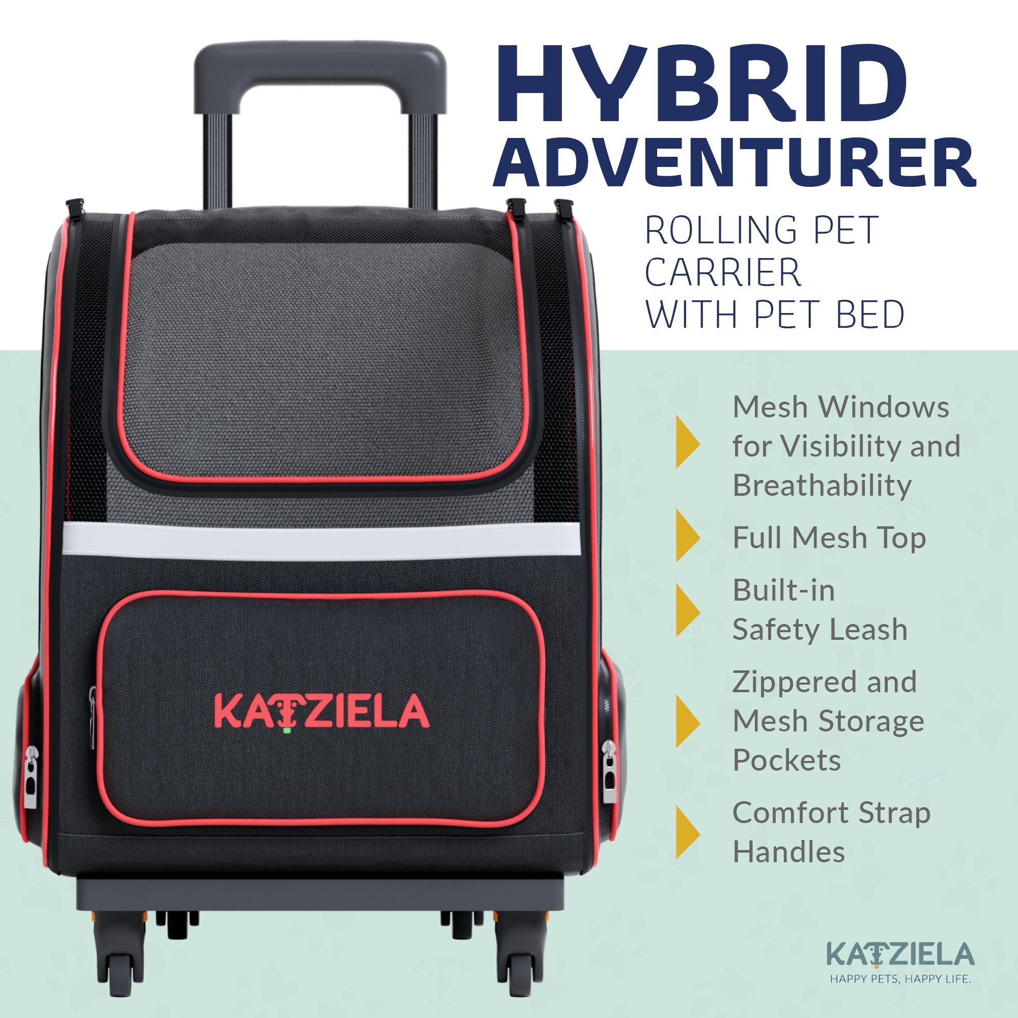 Katziela® Hybrid Adventurer Pet Backpack with Removable Wheels and Telescopic Handle