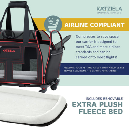 Katziela® Luxury Lorry PRO Pet Carrier with Removable Wheels and Telescopic Handle