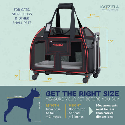 Katziela® Luxury Lorry PRO Pet Carrier with Removable Wheels and Telescopic Handle