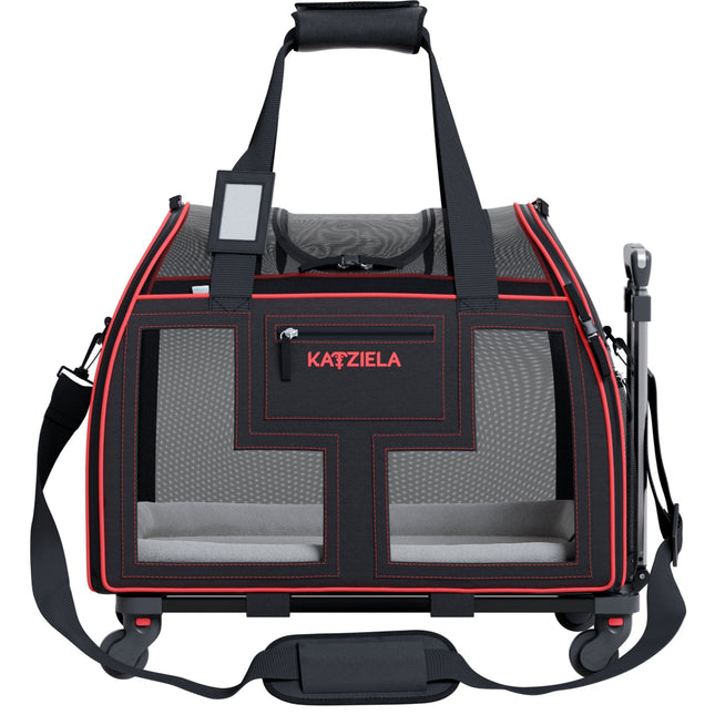 Katziela® Luxury Lorry PRO Pet Carrier with Removable Wheels and Telescopic Handle