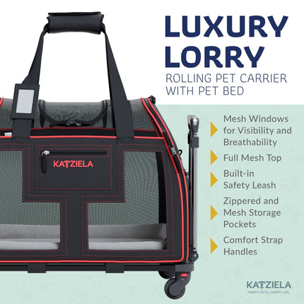 Katziela® Luxury Lorry PRO Pet Carrier with Removable Wheels and Telescopic Handle