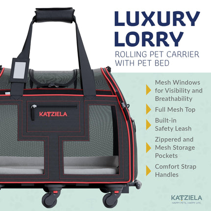 Katziela® Luxury Lorry Pet Carrier with Removable Wheels and Telescopic Handle