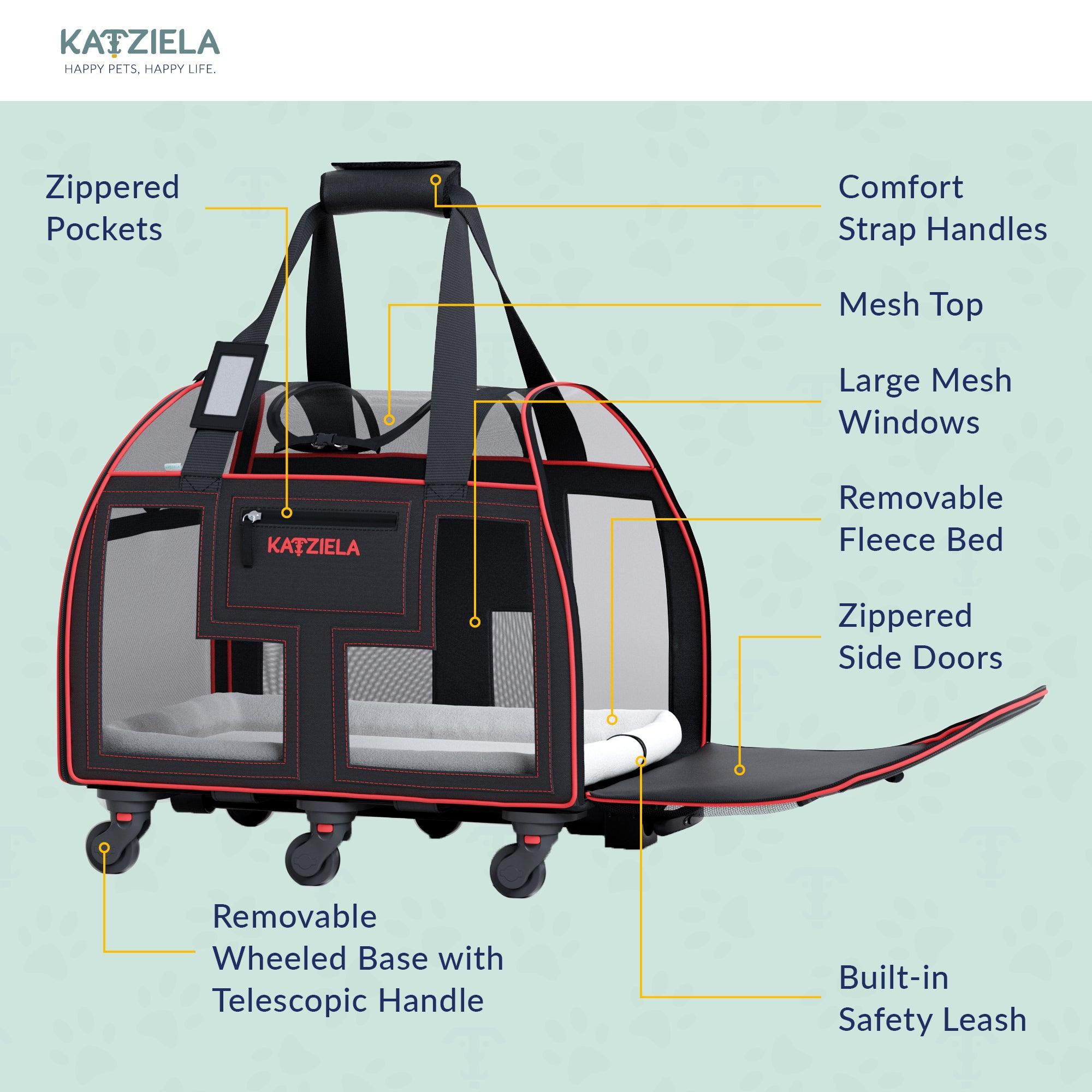 Katziela® Luxury Lorry Pet Carrier with Removable Wheels and Telescopic Handle