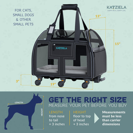 Katziela® Luxury Lorry Pet Carrier with Removable Wheels and Telescopic Handle