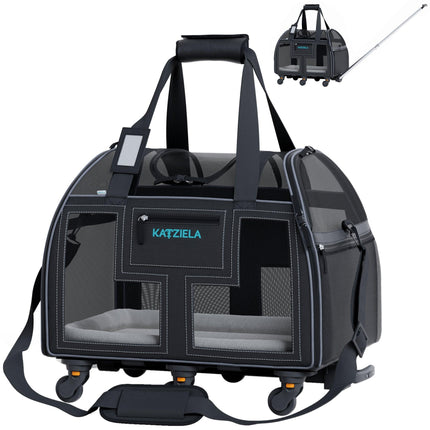 Katziela® Luxury Lorry Pet Carrier with Removable Wheels and Telescopic Handle