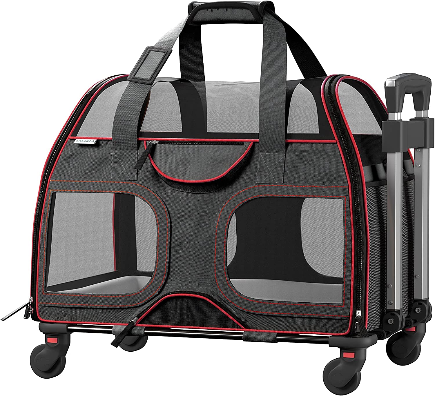 Katziela® Luxury Rider PRO Pet Carrier with Removable Wheels and Telescopic Handle