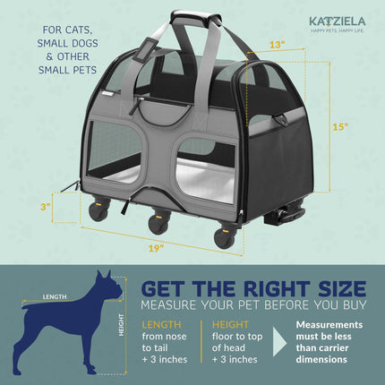 Katziela® Luxury Rider Pet Carrier with Removable Wheels and Telescopic Handle