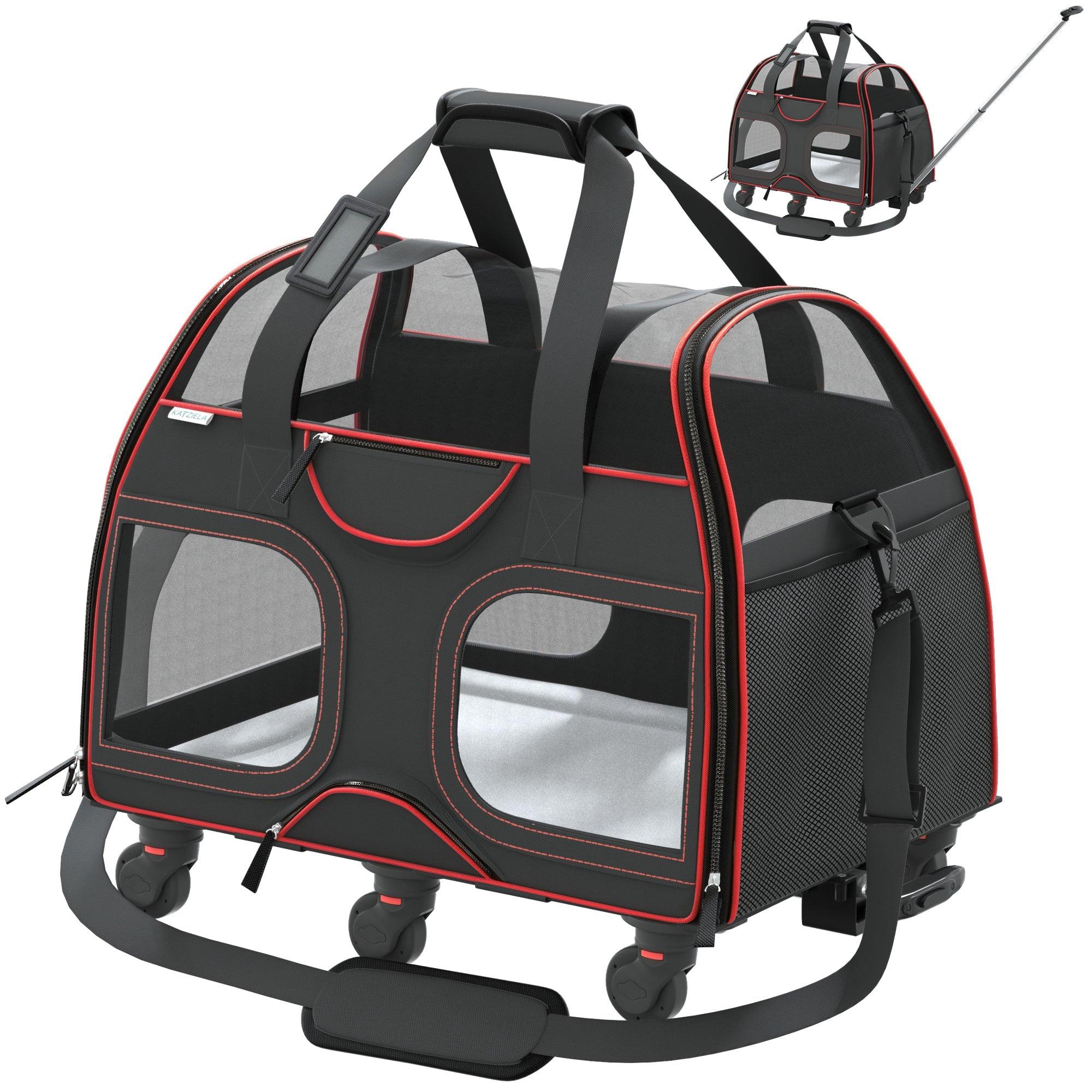 Katziela® Luxury Rider Pet Carrier with Removable Wheels and Telescopic Handle
