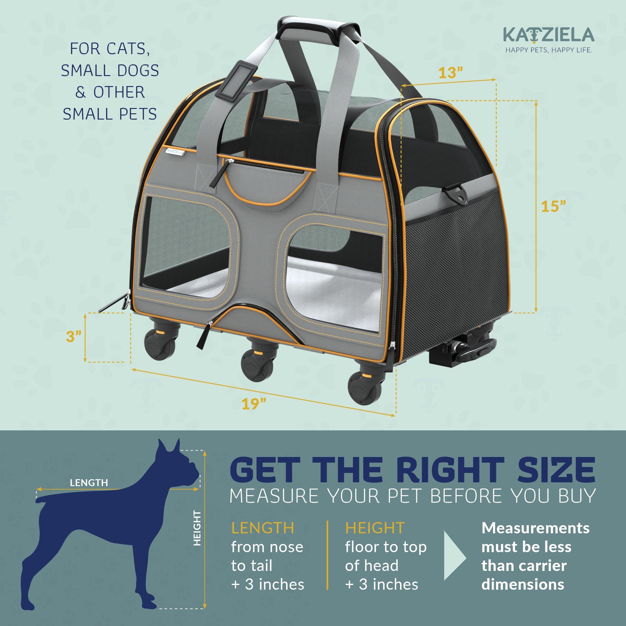 Katziela® Luxury Rider Pet Carrier with Removable Wheels and Telescopic Handle