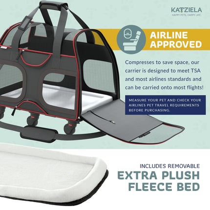 Katziela® Luxury Rider Pet Carrier with Removable Wheels and Telescopic Handle