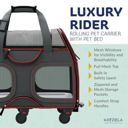 Katziela® Luxury Rider Pet Carrier with Removable Wheels and Telescopic Handle