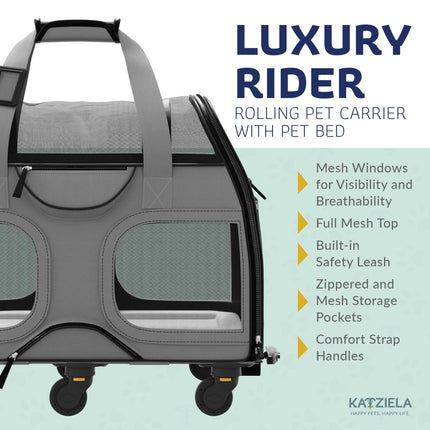 Katziela® Luxury Rider Pet Carrier with Removable Wheels and Telescopic Handle