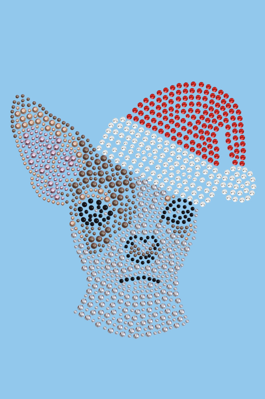 Chihuahua Face with Santa Hat - Bandana Light Blue