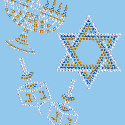 Menorah, Dreidel & Star of David (Blue, Silver, & Gold) - Women's T-shirt