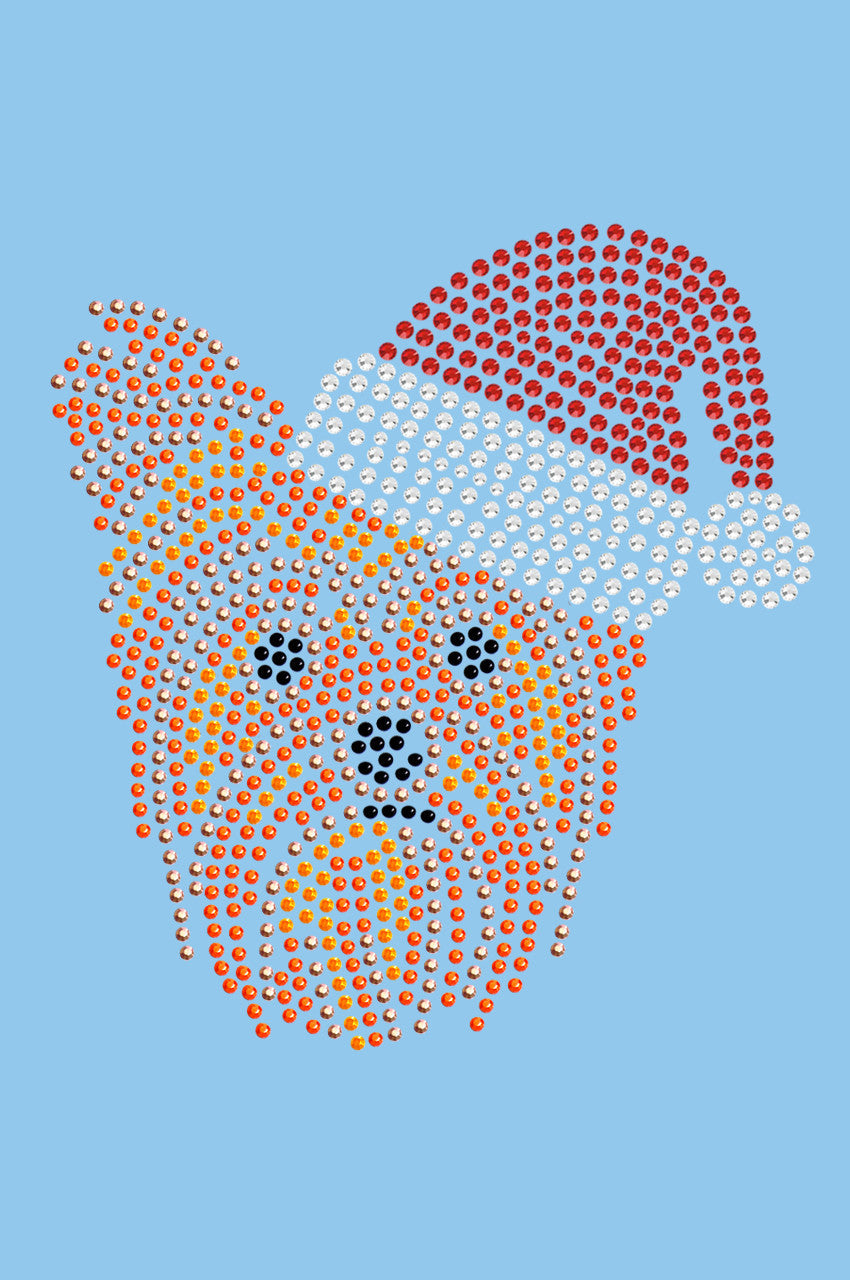 Yorkie Face 2 with Santa Hat - Bandana Light Blue