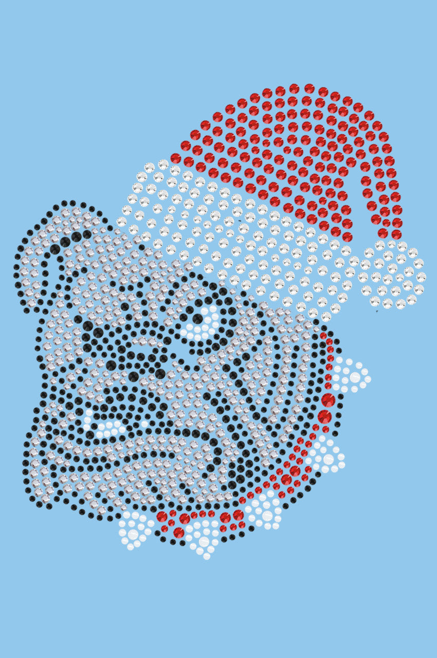 Bulldog Face (White) with Santa Hat - Bandana Light Blue