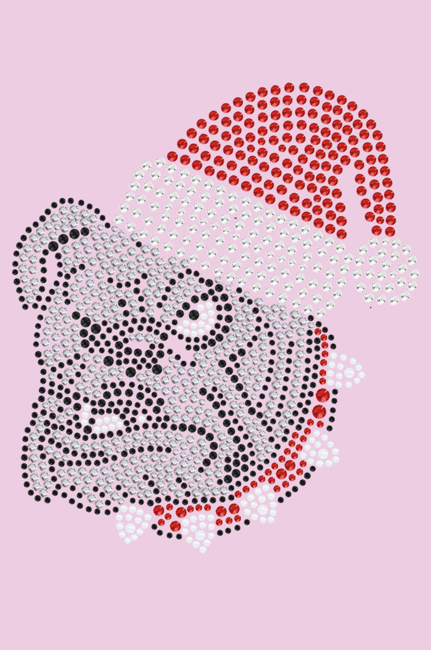 Bulldog Face (White) with Santa Hat - Bandana Pink