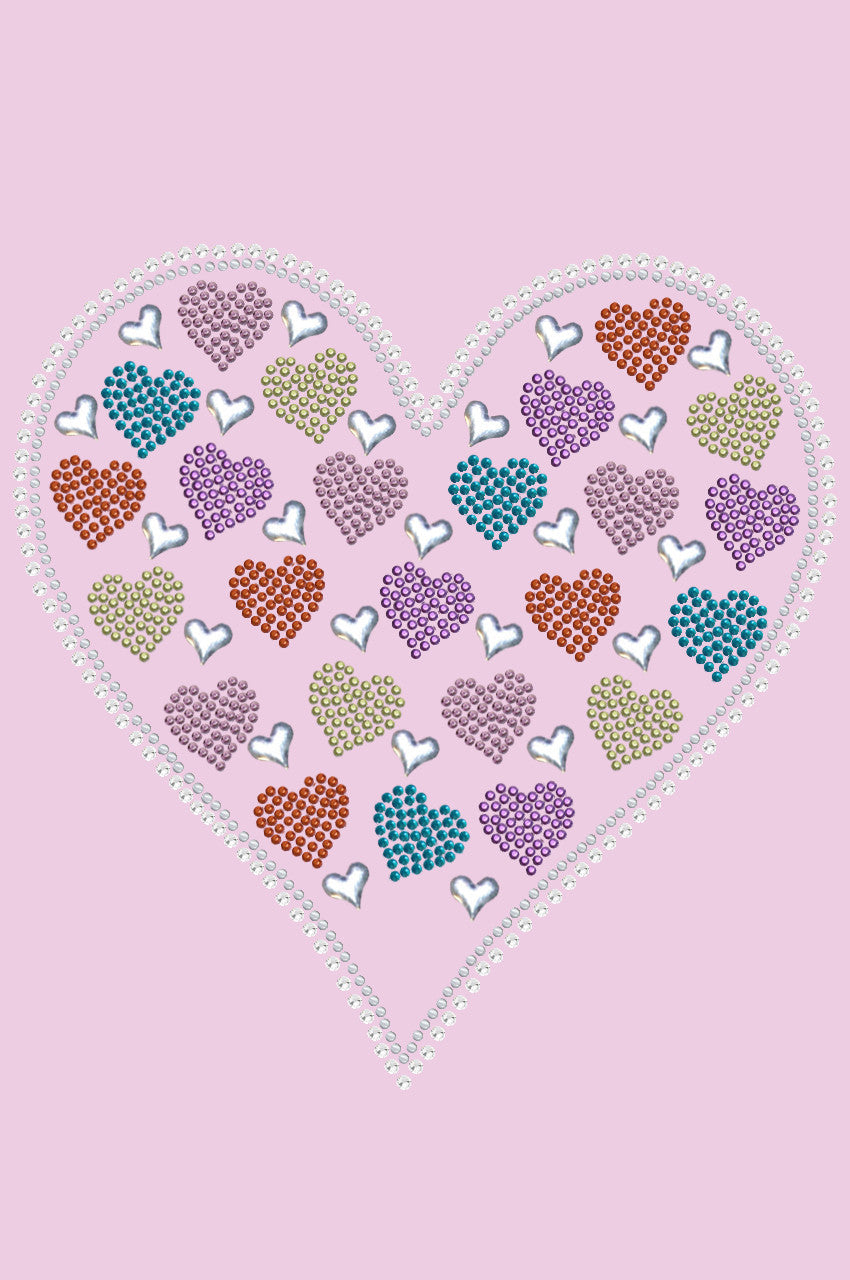 Heart with Multicolor Rhinestud Hearts - Women's T-shirt Pink