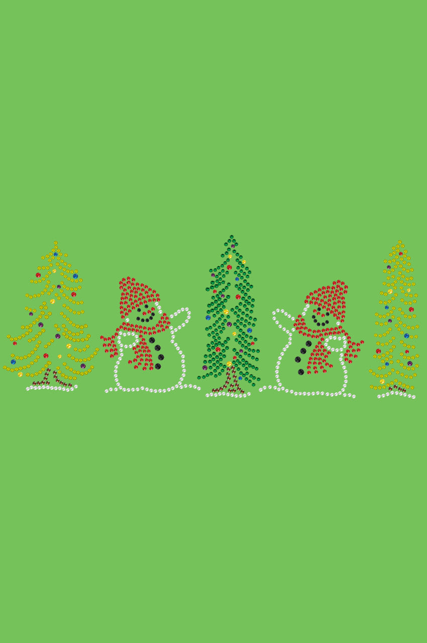 Two Snowmen in Trees - Bandana Lime Green