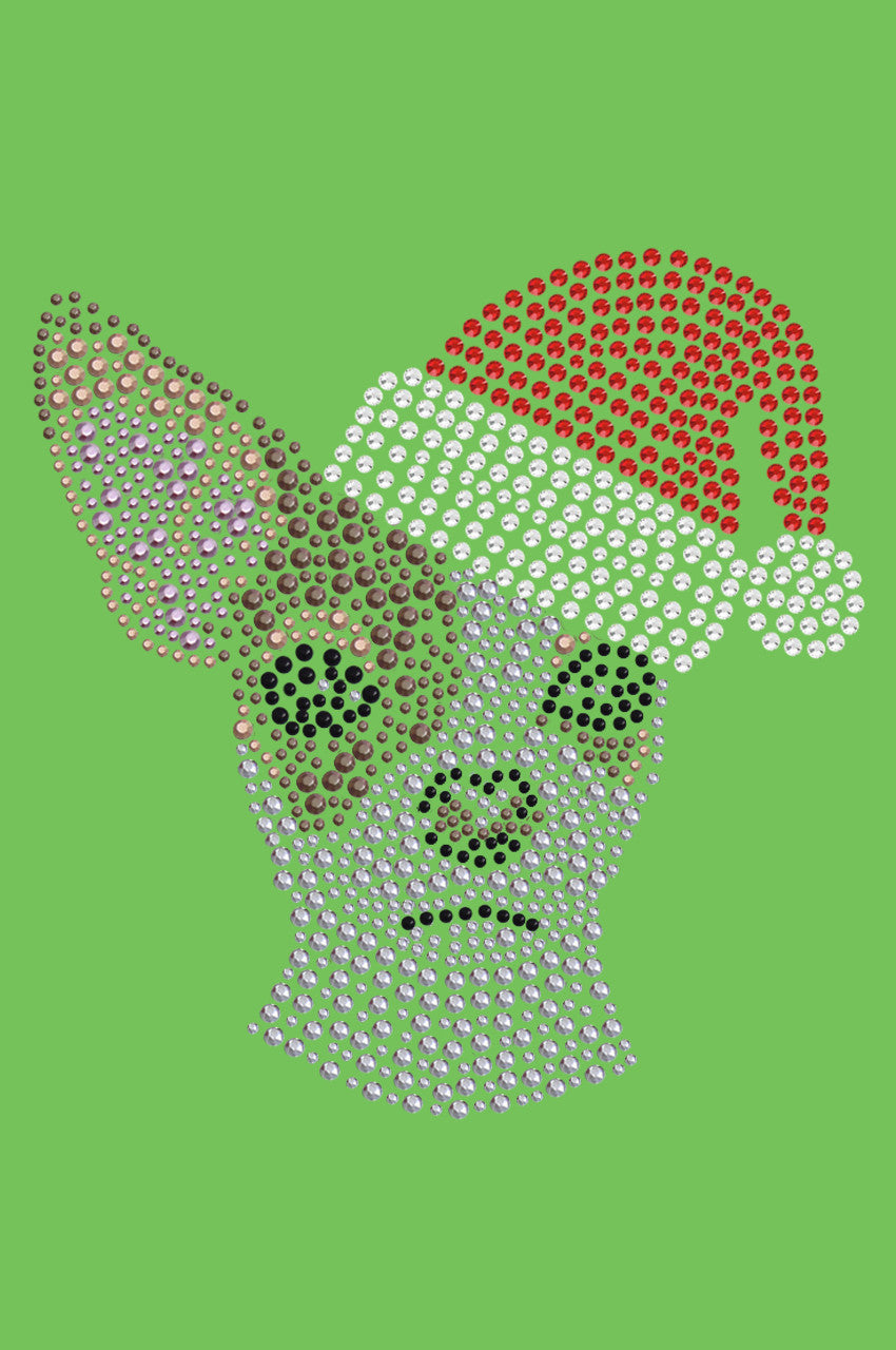 Chihuahua Face with Santa Hat - Bandana Lime Green