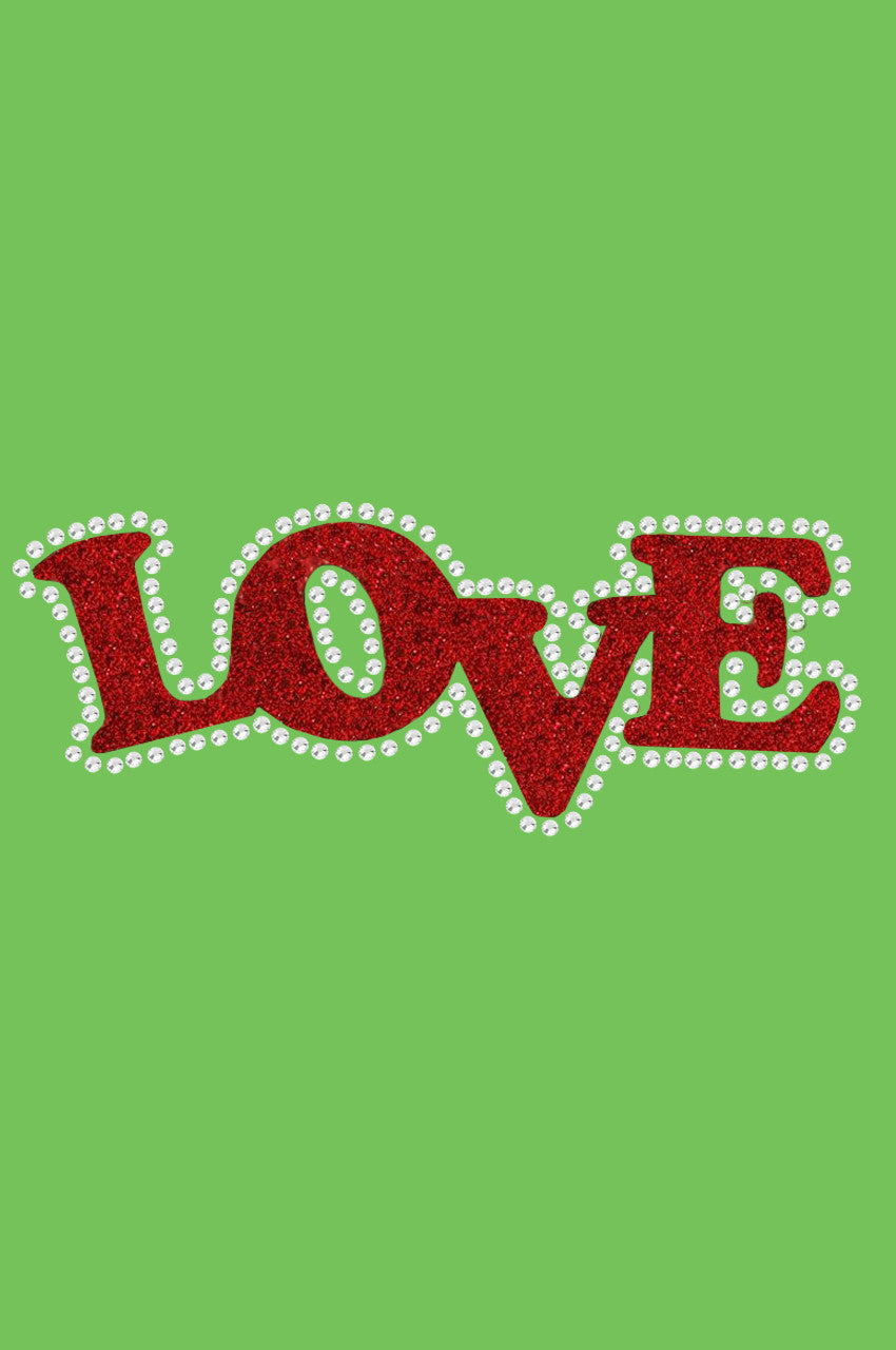 Love (Red Glitter) Bandanna Lime Green