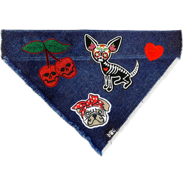 Sugar Skull Dog Denim Bandana