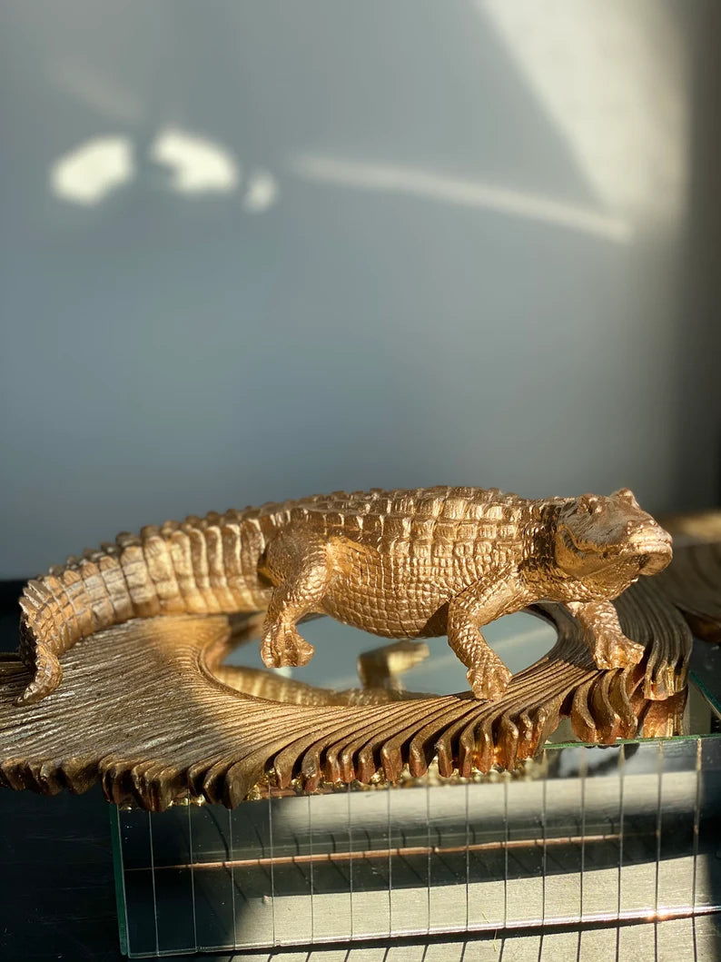 Large Golden Alligator Statue HT Animal Supply