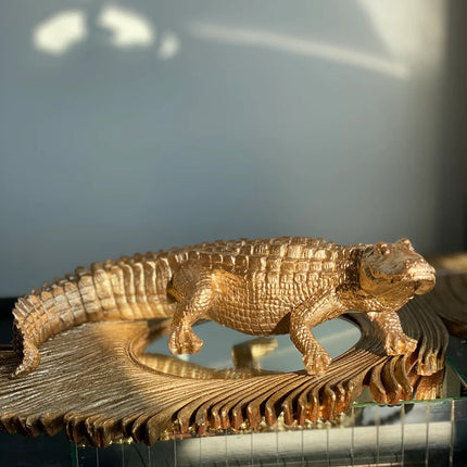 Large Golden Alligator Statue