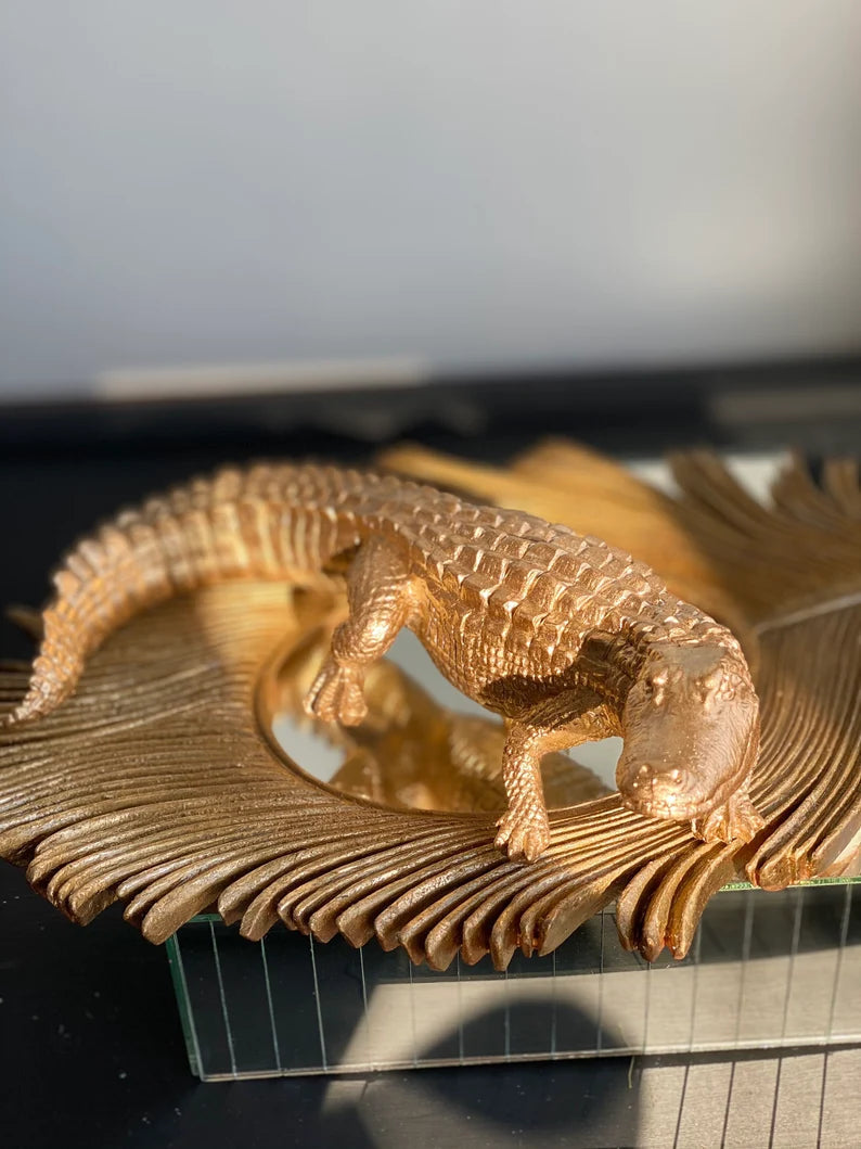 Large Golden Alligator Statue HT Animal Supply