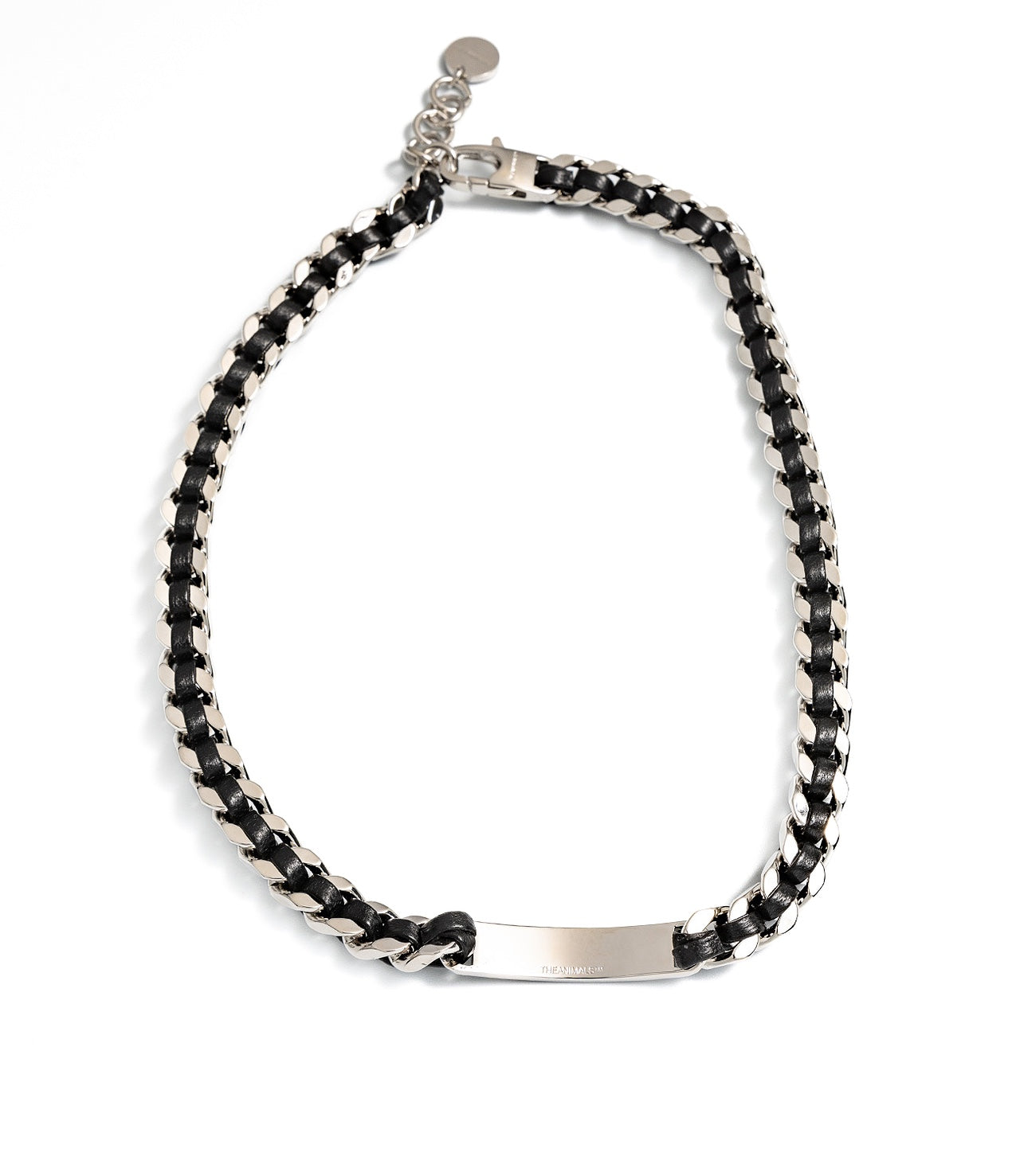 Leather Braid Bold Necklace Rhodium LARGE