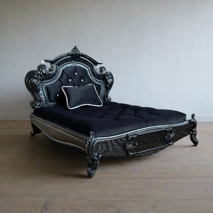 Luxury Baroque Pet Bed in Black Onyx & Diamond Buttons