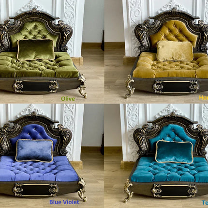 Luxury Baroque Pet Bed in Black Onyx & Diamond Buttons