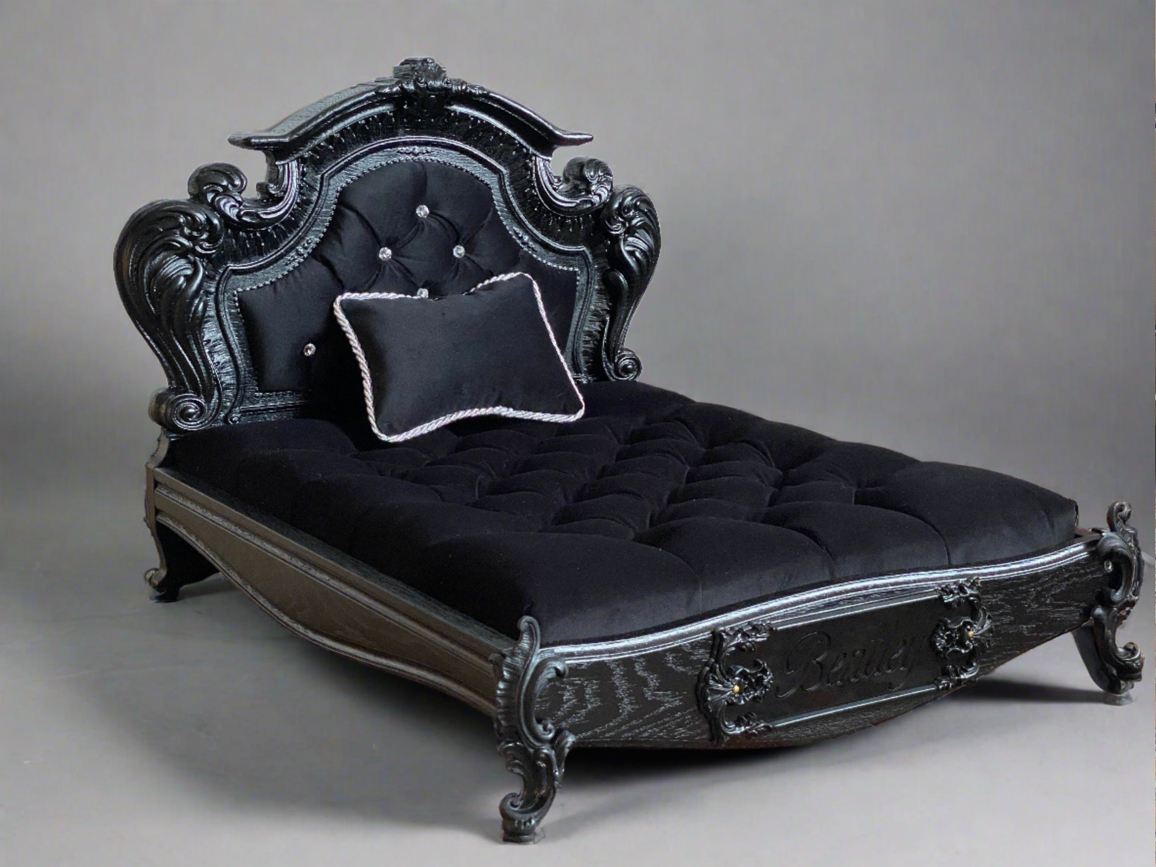 Luxury Baroque Pet Bed in Black Onyx & Diamond Buttons HT Animal Supply