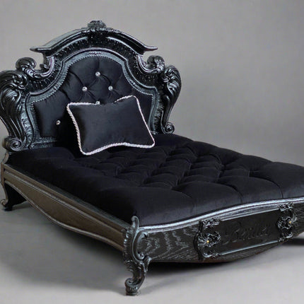 Luxury Baroque Pet Bed in Black Onyx & Diamond Buttons