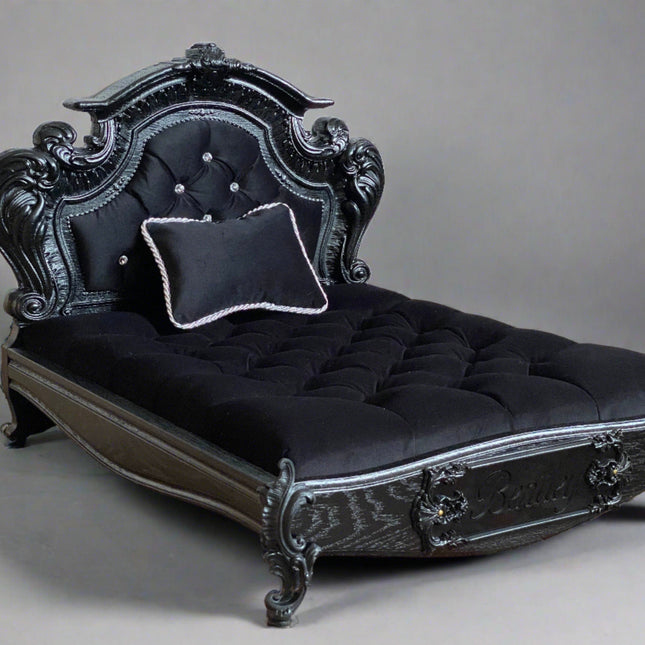 Luxury Baroque Pet Bed in Black Onyx & Diamond Buttons