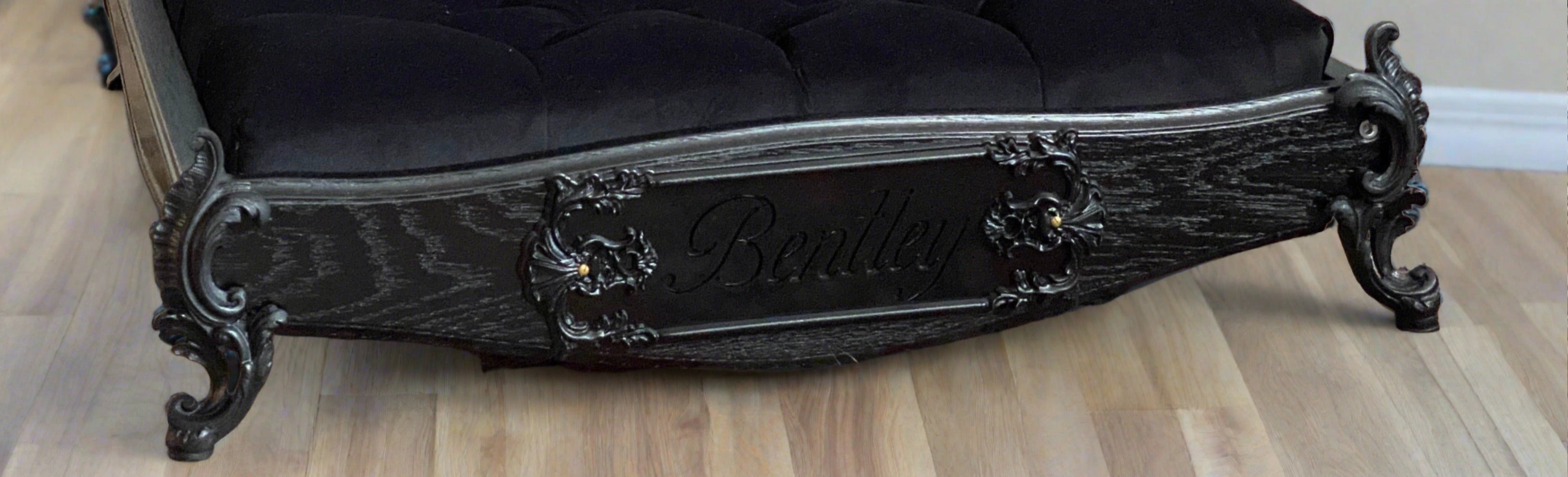 Luxury Baroque Pet Bed in Black Onyx & Diamond Buttons HT Animal Supply