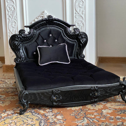 Luxury Baroque Pet Bed in Black Onyx & Diamond Buttons