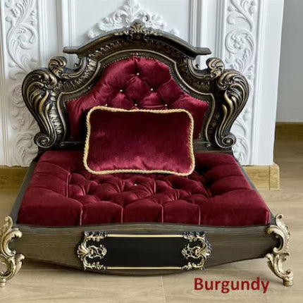 Luxury Baroque Pet Bed in Dark Walnut & Baby Pink