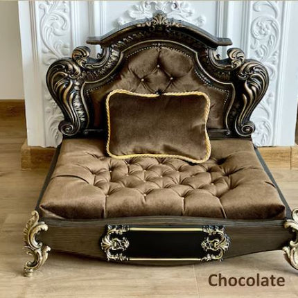 Luxury Baroque Pet Bed in Dark Walnut & Baby Pink