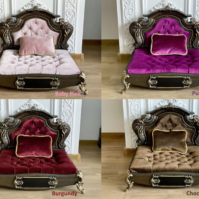 Luxury Baroque Pet Bed in Dark Walnut & Baby Pink