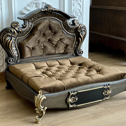 Luxury Baroque Pet Bed in Dark Walnut & Baby Pink