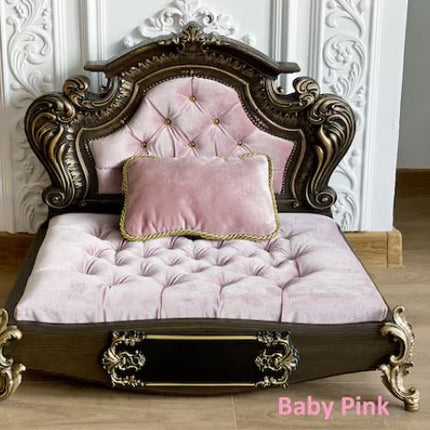 Luxury Baroque Pet Bed in Dark Walnut & Baby Pink