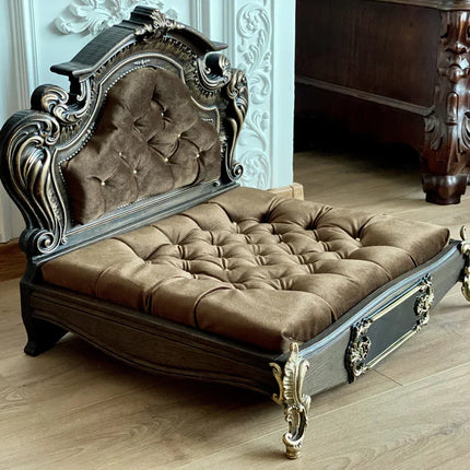 Luxury Baroque Pet Bed in Dark Walnut & Burgundy