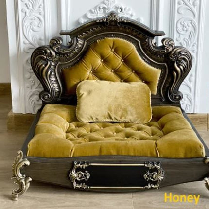 Luxury Baroque Pet Bed in Dark Walnut & Burgundy